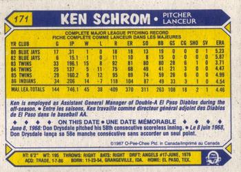 1987 O-Pee-Chee #171 Ken Schrom Back
