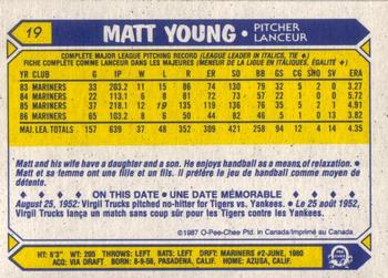 1987 O-Pee-Chee #19 Matt Young Back