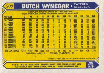 1987 O-Pee-Chee #203 Butch Wynegar Back