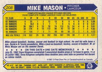 1987 O-Pee-Chee #208 Mike Mason Back