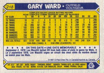 1987 O-Pee-Chee #218 Gary Ward Back
