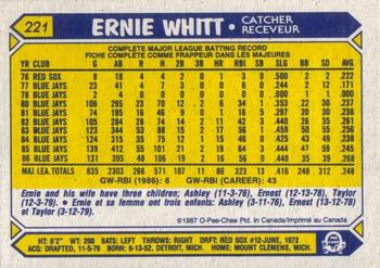 1987 O-Pee-Chee #221 Ernie Whitt Back