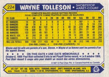 1987 O-Pee-Chee #224 Wayne Tolleson Back