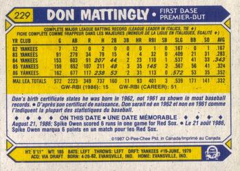 1987 O-Pee-Chee #229 Don Mattingly Back