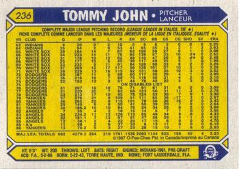 1987 O-Pee-Chee #236 Tommy John Back