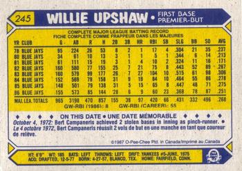 1987 O-Pee-Chee #245 Willie Upshaw Back