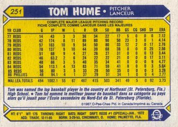 1987 O-Pee-Chee #251 Tom Hume Back