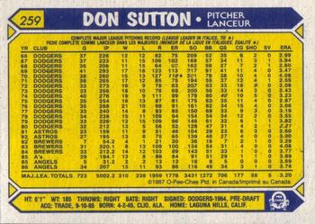 1987 O-Pee-Chee #259 Don Sutton Back