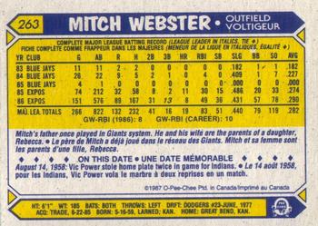 1987 O-Pee-Chee #263 Mitch Webster Back