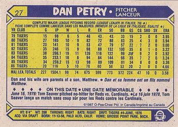 1987 O-Pee-Chee #27 Dan Petry Back