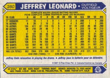 1987 O-Pee-Chee #280 Jeffrey Leonard Back