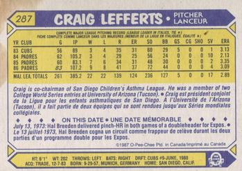 1987 O-Pee-Chee #287 Craig Lefferts Back