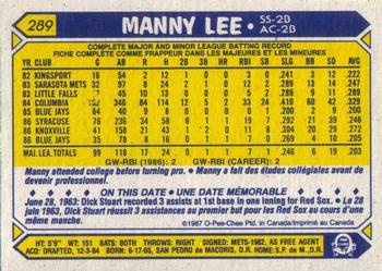 1987 O-Pee-Chee #289 Manny Lee Back