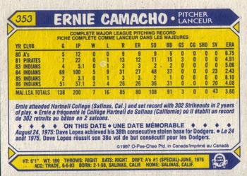 1987 O-Pee-Chee #353 Ernie Camacho Back