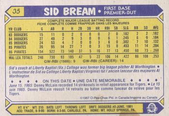 1987 O-Pee-Chee #35 Sid Bream Back
