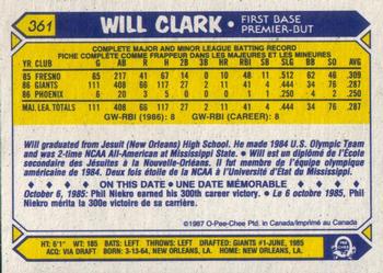 1987 O-Pee-Chee #361 Will Clark Back