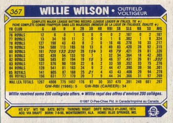 1987 O-Pee-Chee #367 Willie Wilson Back