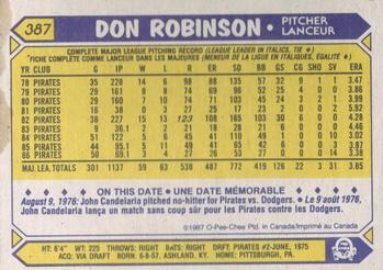1987 O-Pee-Chee #387 Don Robinson Back