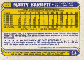 1987 O-Pee-Chee #39 Marty Barrett Back
