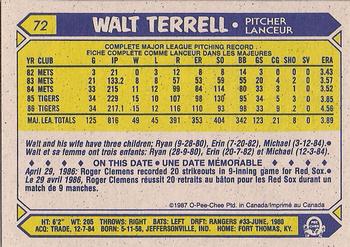 1987 O-Pee-Chee #72 Walt Terrell Back