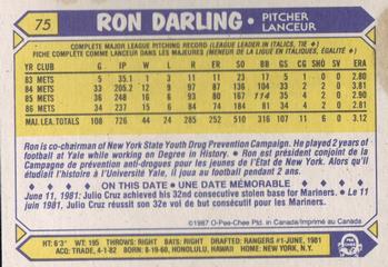 1987 O-Pee-Chee #75 Ron Darling Back