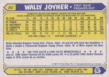 1987 O-Pee-Chee #80 Wally Joyner Back