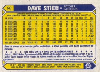 1987 O-Pee-Chee #90 Dave Stieb Back