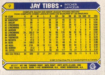 1987 O-Pee-Chee #9 Jay Tibbs Back