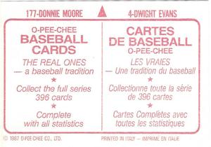 1987 O-Pee-Chee Stickers #4 / 177 Dwight Evans / Donnie Moore Back