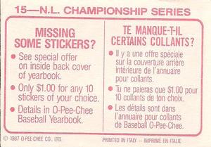 1987 O-Pee-Chee Stickers #15 N.L. Championship Series Back