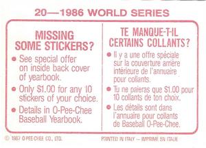 1987 O-Pee-Chee Stickers #20 1986 World Series Back