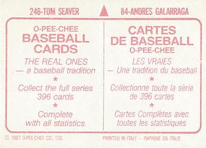 1987 O-Pee-Chee Stickers #84 / 246 Andres Galarraga / Tom Seaver Back