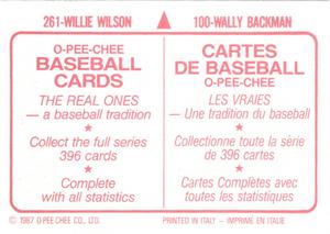 1987 O-Pee-Chee Stickers #100 / 261 Wally Backman / Willie Wilson Back