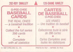 1987 O-Pee-Chee Stickers #120 / 282 Shane Rawley / Roy Smalley Back