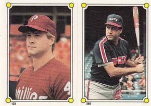 1987 O-Pee-Chee Stickers #123 / 285 Bruce Ruffin / Ron Hassey Front