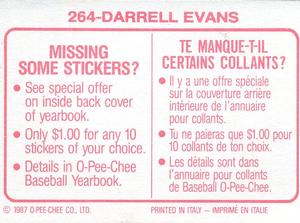 1987 O-Pee-Chee Stickers #264 Darrell Evans Back