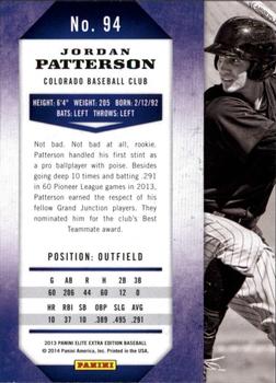 2013 Panini Elite Extra Edition #94 Jordan Patterson Back