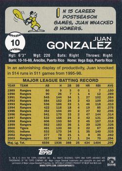 2014 Topps Archives #10 Juan Gonzalez Back
