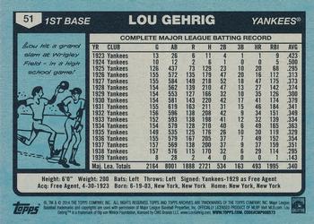 2014 Topps Archives #51 Lou Gehrig Back