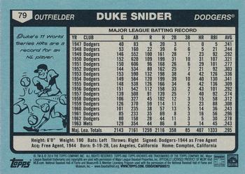 2014 Topps Archives #79 Duke Snider Back