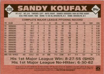 2014 Topps Archives #220 Sandy Koufax Back