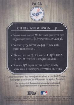 2014 Bowman Inception #PA-CA Chris Anderson Back