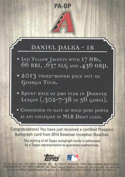 2014 Bowman Inception #PA-DP Daniel Palka Back