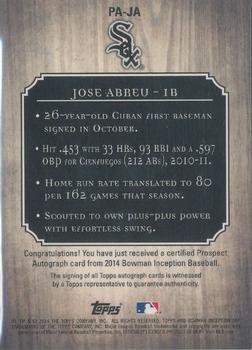 2014 Bowman Inception #PA-JA Jose Abreu Back
