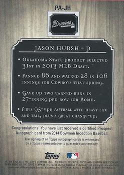 2014 Bowman Inception #PA-JH Jason Hursh Back