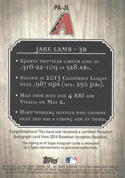 2014 Bowman Inception #PA-JL Jake Lamb Back
