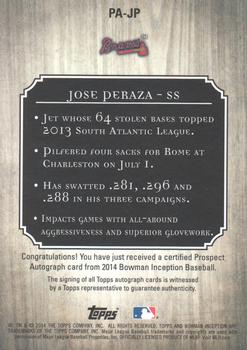 2014 Bowman Inception #PA-JP Jose Peraza Back