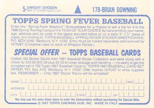 1987 Topps Stickers #5 / 178 Dwight Gooden / Brian Downing Back