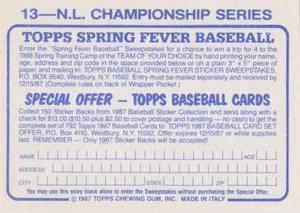 1987 Topps Stickers #13 N.L. Championship Series Back