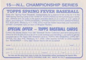 1987 Topps Stickers #15 N.L. Championship Series Back